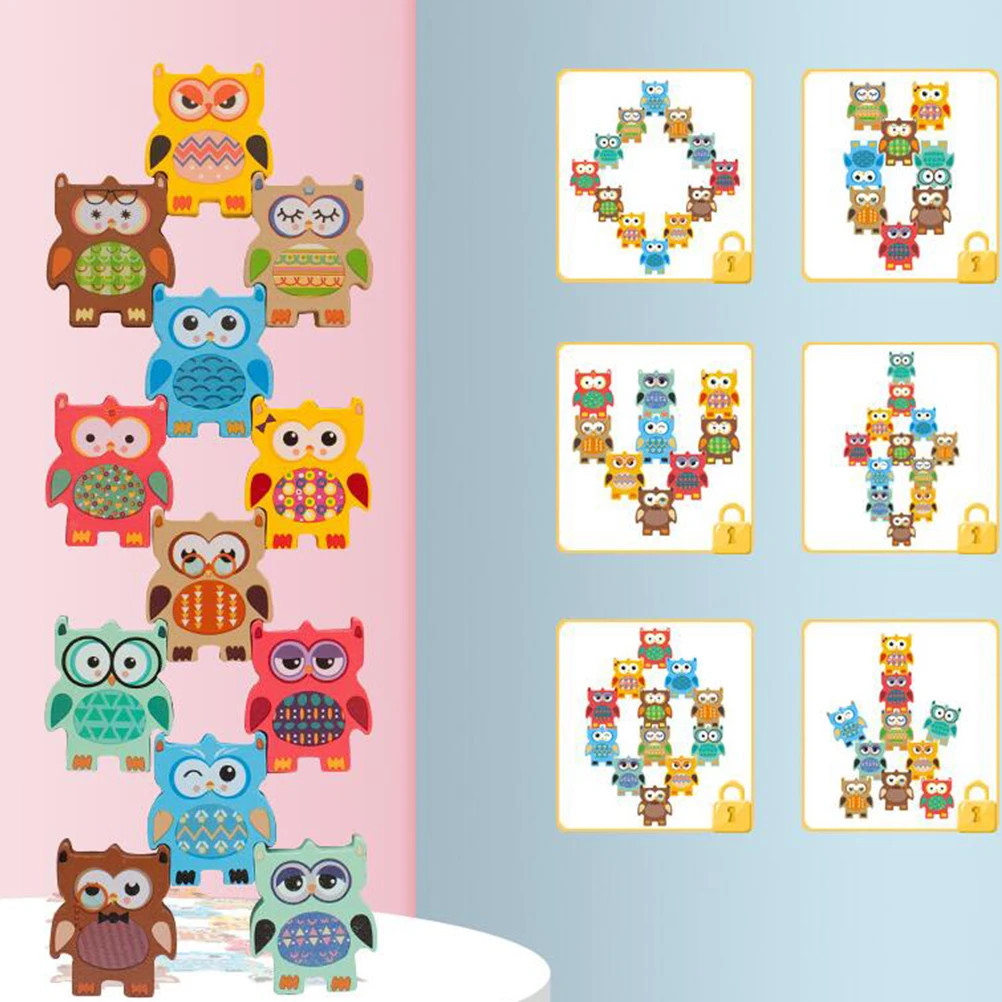 

12 Pcs/Set Owl Balance Wood Toys for Toddlers Educational Bamboo Stacking Games