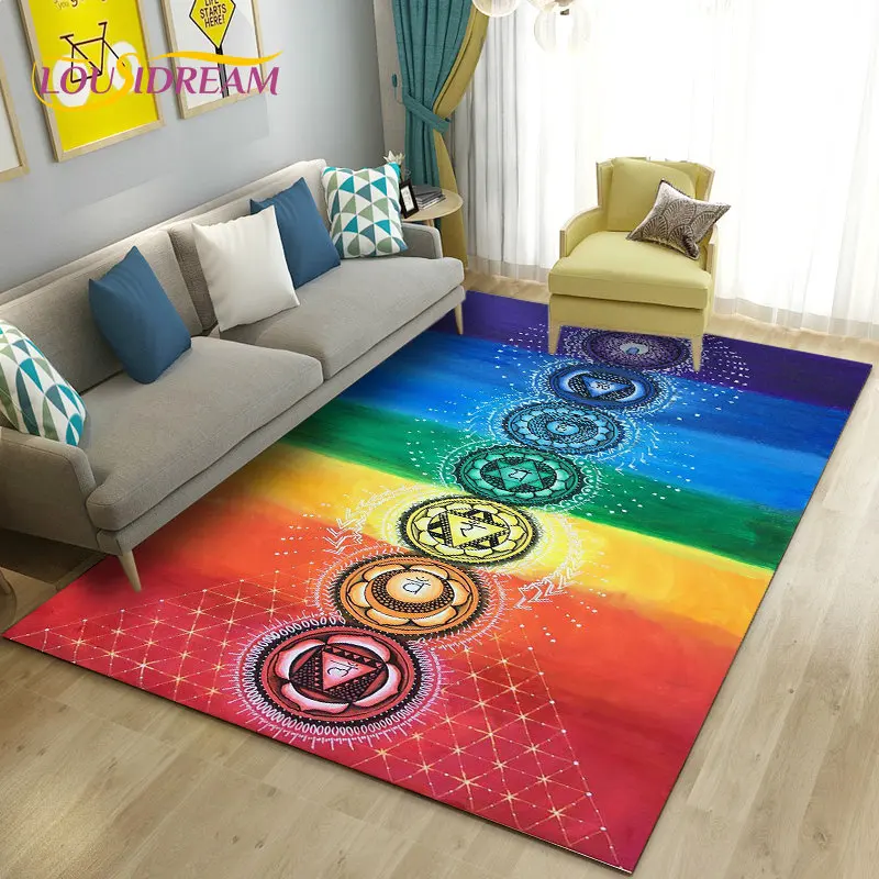 Rainbow 7 Chakra Mandala Bohemia dywan do składania, dywan dywan do salonu sypialnia Sofa wycieraczka dekoracji, joga antypoślizgowa mata podłogowa