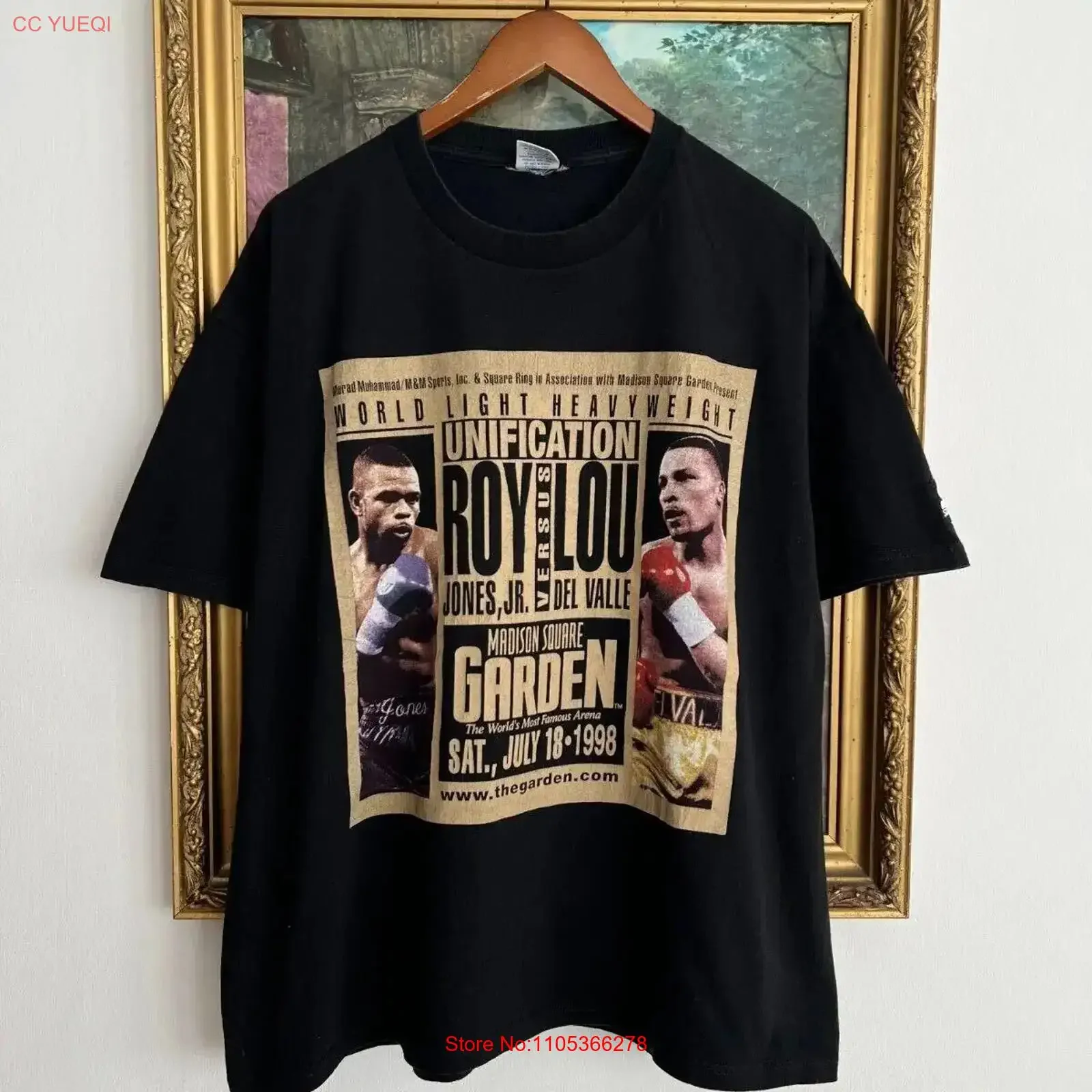 Camiseta vintage negra de Roy Jones Jr vs Lou Del Valle Box Boxing Starter de 1998, estilo vintage lavado, para uso diario, versátil.