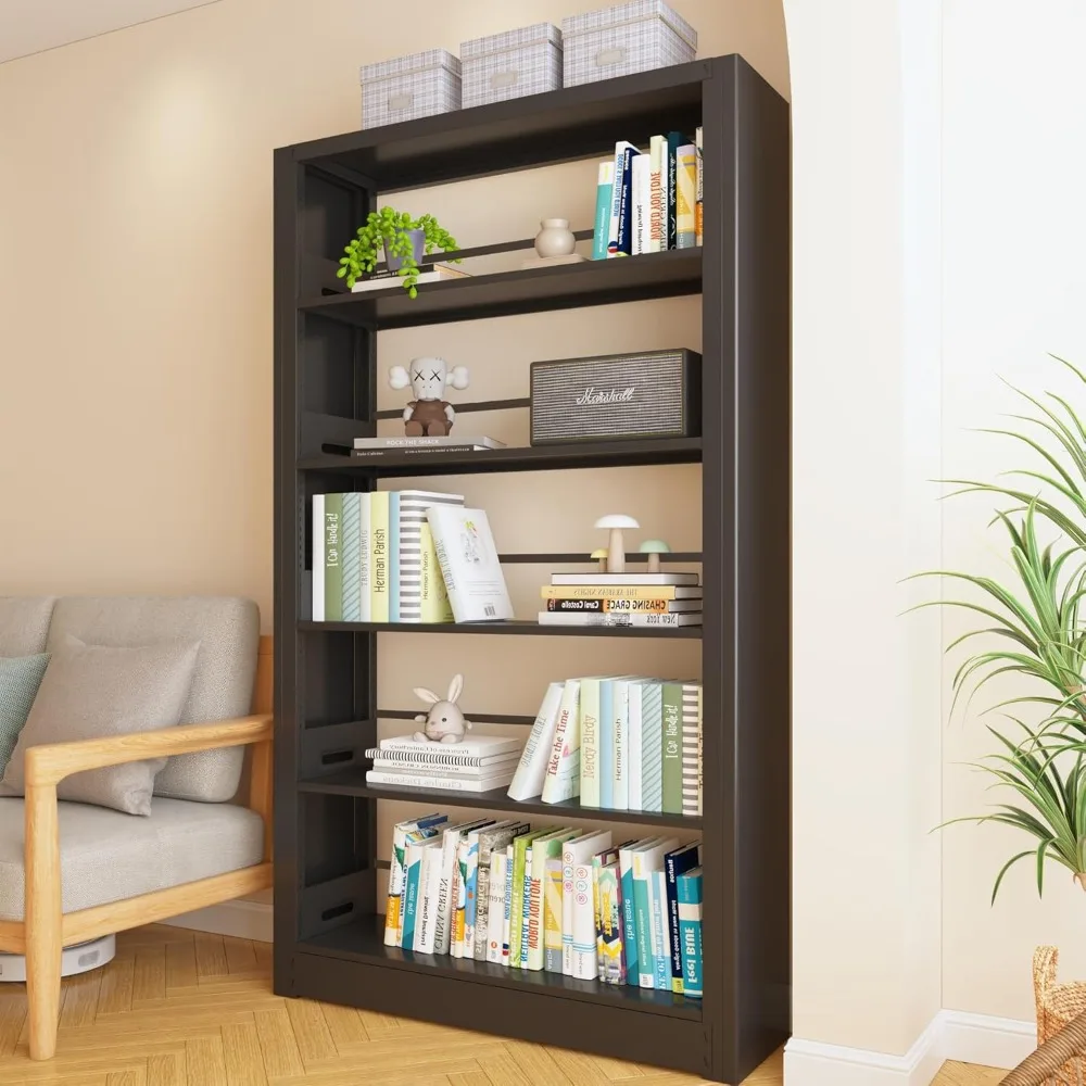 رف كتب معدني شديد التحمل مكون من 5 طبقات مع أرفف قابلة للتعديل للمكتب المنزلي والتخزين