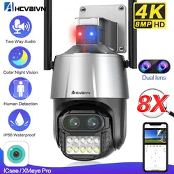 AHCVBIVN 4K 8MP Dual Lens Wifi IP Camera 8X Zoom Outdoor PTZ Camera Auto Tracking 4MP CCTV Surveillance Support XMEye iCsee