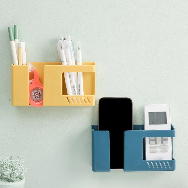 2 In 1 Wall-mounted Mobile Phone Remote Control Storage Box Multifunctional Punch-free Storage Rack Wall Debris Storage Holders