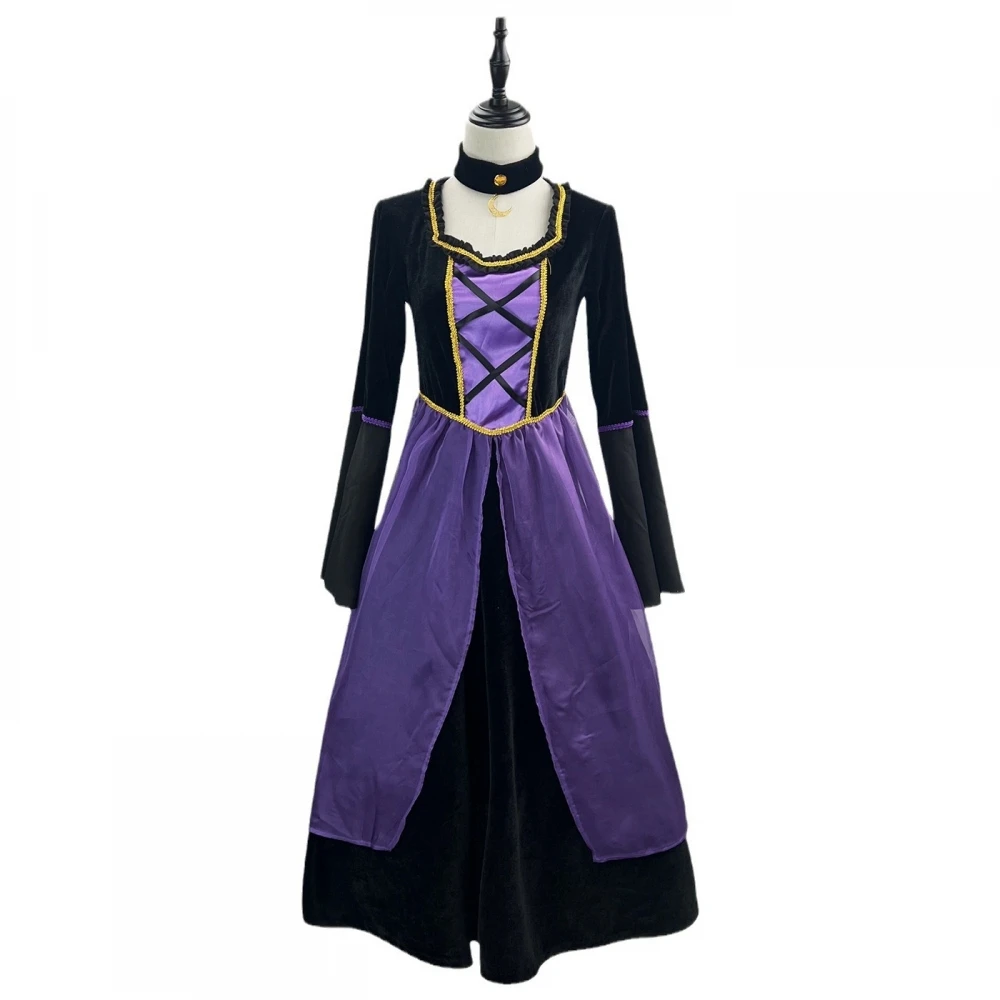 

Фиолетовый костюм ведьмы, женский длинный костюм для выступления, сценический наряд для косплея, фестиваль Хэллоуина, Этнический сценический костюм доктора