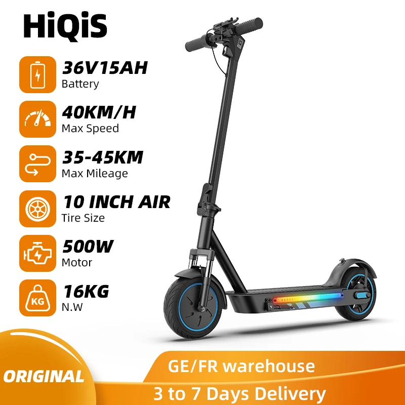 HiQiS V10 pro e-scooter 600W moteur 36V15Ah 40KMH vitesse 45KM portée 10 pouces pneu à Air pliable Scooter électrique pour adultes avec App