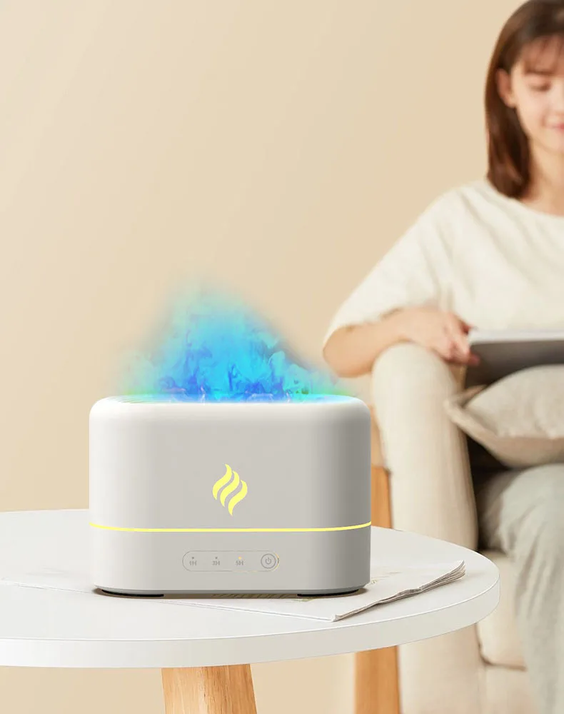 Máquina de aromaterapia ultrasónica para el hogar, humidificador de llama con efecto de cambio Gradual de 7 colores