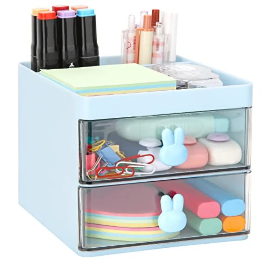 

Small Desk Organizer With Drawer, Office Desktop Storage Box, Business Card/Pen/Pencil/Mobile Phone/Stationery Holder Storage B