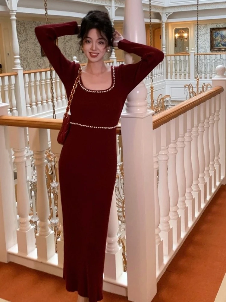 Robe en tricot pour femmes, perles, élégante, confortable, tendance coréenne, Harajuku, haute qualité, rétro, robes au Crochet, fête de bal, nouvelle collection