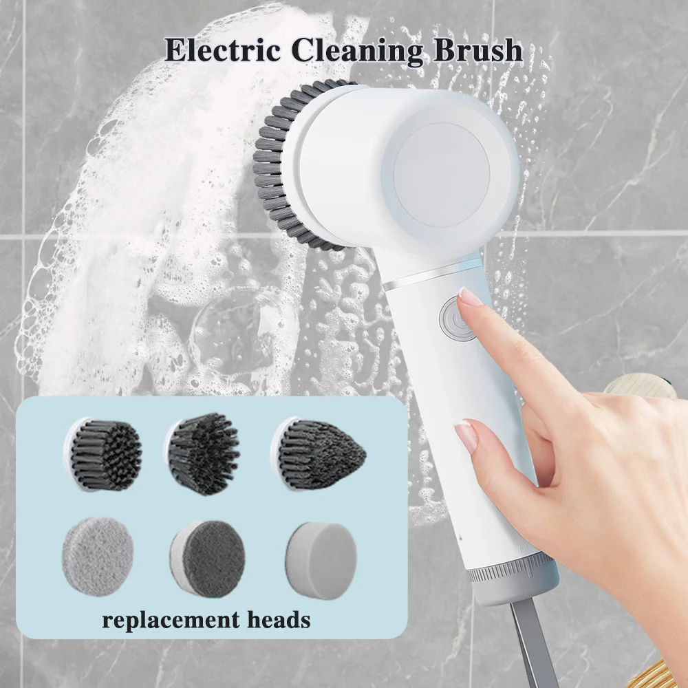 6 in 1 Electric Cleaning Brush Rotating for Kitchen Bathroom Toilet Window Household Cleaning Machine Electric Spin Scrubber