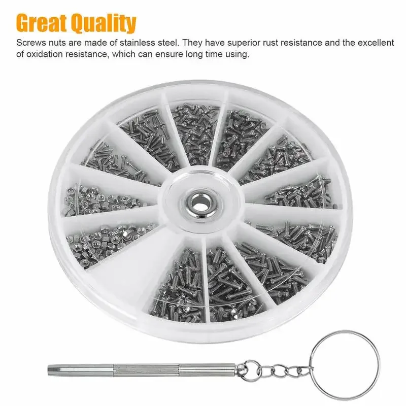 12 نوعا من البراغي الصغيرة المكسرات مجموعة متنوعة M1 M1.2 M1.4 M1.6 المسمار للساعات أدوات إصلاح إطار النظارات مع مفك البراغي