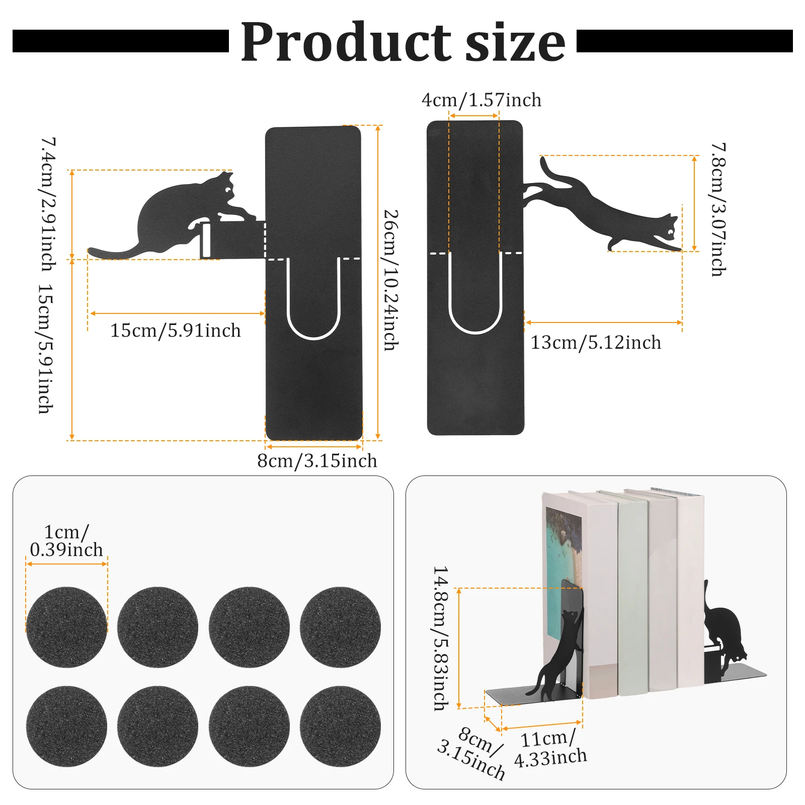 2Pcs Metal Decorative Bookend Dragon/Cat Shaped Bookend Holder with Nonslip Pad for Desk Bookshelf Decor Reading Enthusiast Gift