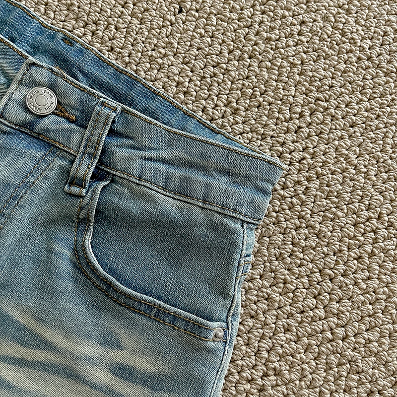 Pantalones cortos vaqueros de cintura alta para mujer, pantalones cortos vaqueros azules con bolsillos traseros Retro de Color sólido, ropa de calle informal de verano, pantalones cortos picantes