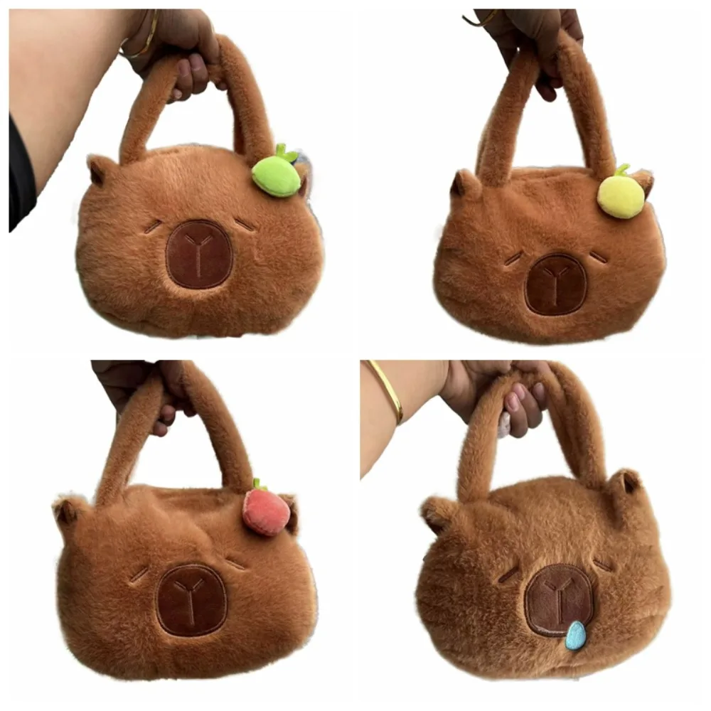 Borsa tote Capybara Borsa a tracolla in peluche Frutta Cartoon Capybara Borsa in peluche Borsa a tracolla in cartone animato con cerniera ripiena Donna Lady Girl