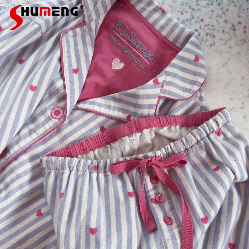 

Осенне-зимний комплект для сна из начесанного хлопка, женский мягкий хлопковый комплект с длинными рукавами и длинными брюками, женский домашний костюм в японском стиле