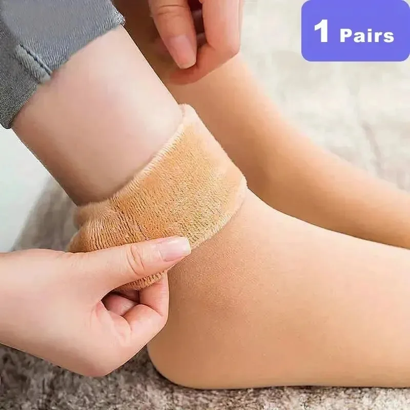 

1 Pairs Women's Winter Thick Insulation Short Cashmere Socks Nylon Snow Velvet Boot Solid Color High-quality Women's Floor Socks