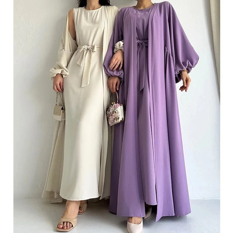 Women's fashion new Muslim suit skirt strap waist loose coat long