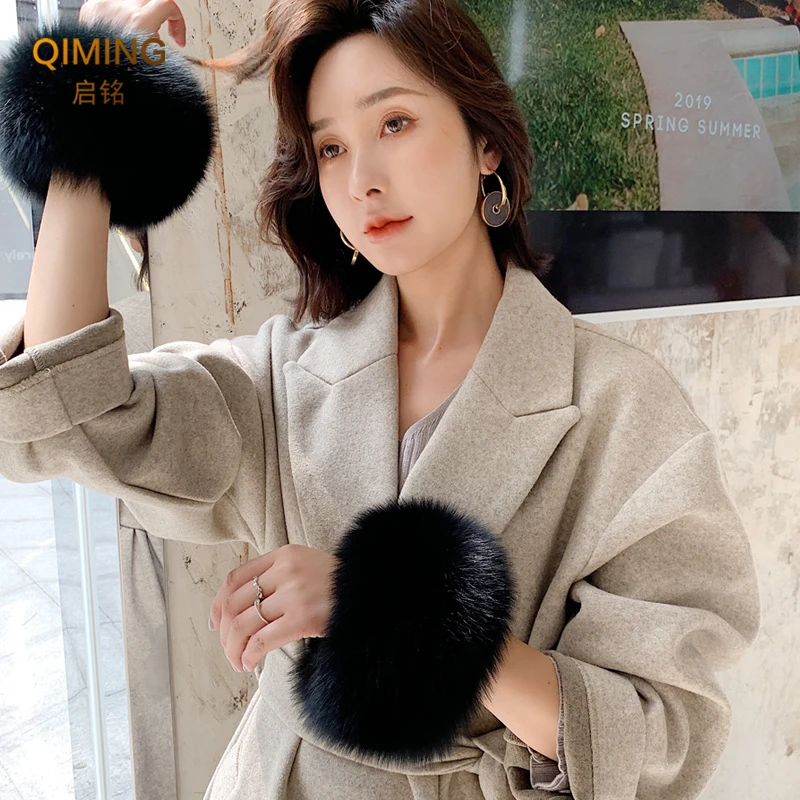 Winter Real Fox Fur Cuffs Warmer Furry Wrist Cuff Fur Sleeves Fluffy Fur Wrist Cuffs For Women Coat Arm Cuffs Bracelet Wristband