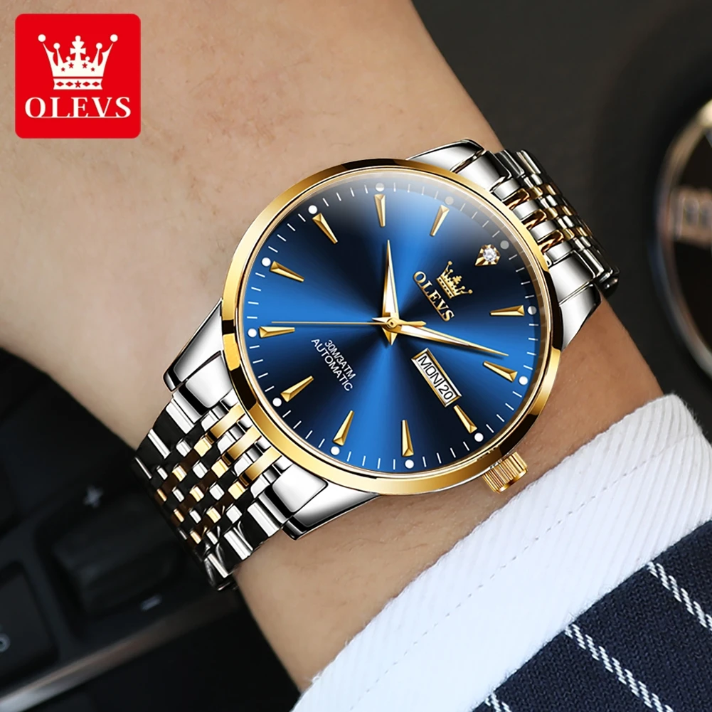 OLEVS 6635 Mens Watch Original Business Wristwatch Automatic Mechanical Watch For Man Waterproof Luminous Stainless Steel Date