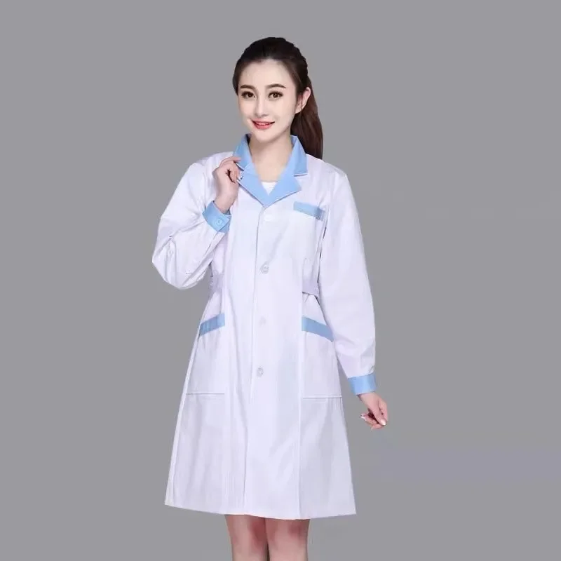 Nurse Uniforms Long-sleeved Laboratory White Coat Doctor Service Female Nurse Service Pharmacy Overalls Beauty Salon Uniform 3XL