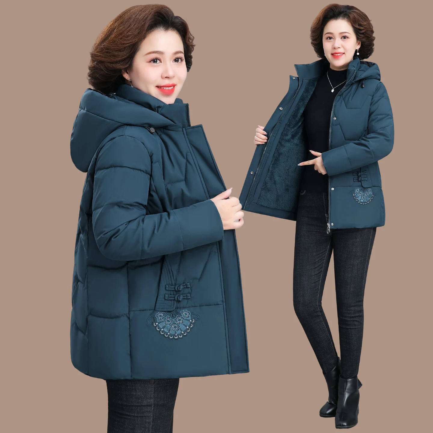 

Утепленная зимняя хлопковая куртка для женщин среднего возраста, пуховик с капюшоном, пуховая куртка для мамы, верхняя одежда для бабушки