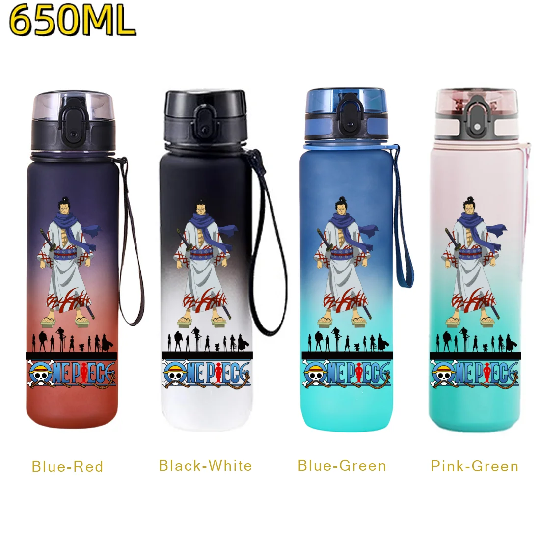 650ML ONE PIECE Luffy Zoro Sporttrinkflaschen Große Kapazität Sport-Fitness-Trinkflasche mit Klappdeckel Trinkwasserbecher Geschenk