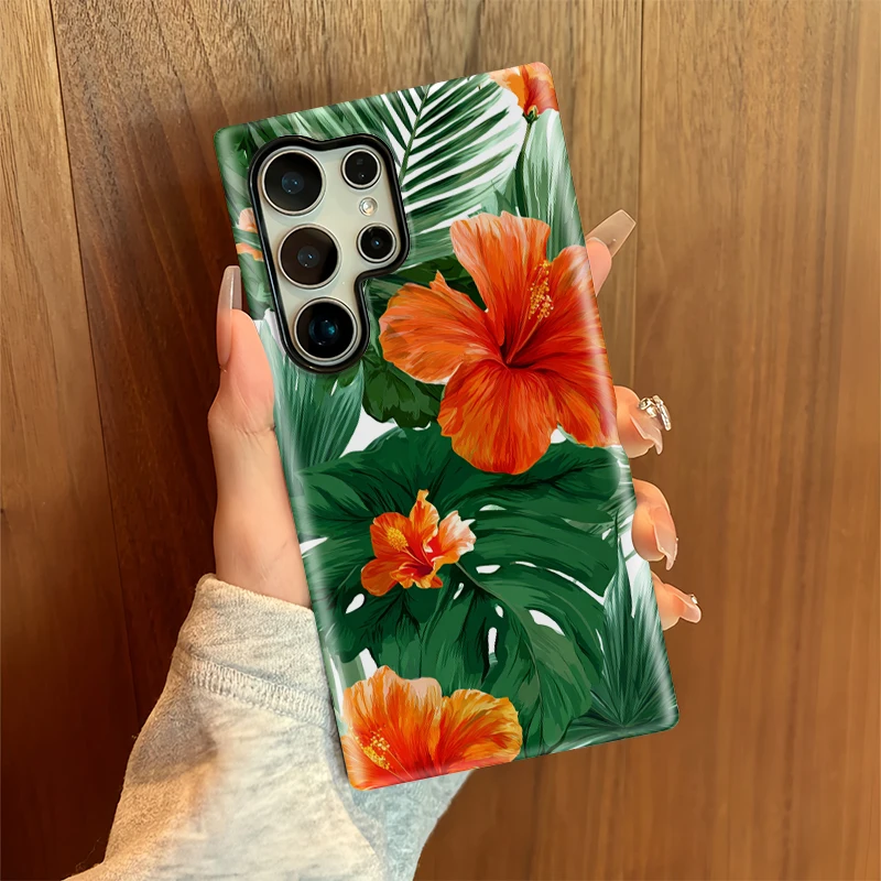 Fcicicase A56 5G Flower Leaves Phone Case For Samsung Galaxy A26 A36 A16 S23 S24 Plus S25 Ultra S20 FE Matte Silicone TPU Cover