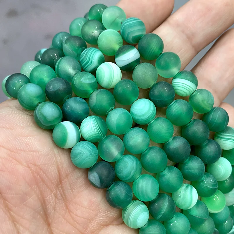 Natural Matte Green Stripe Agates Diy Bracelet Necklace Banded Lace Onyx Beads for Jewelry Findings 15