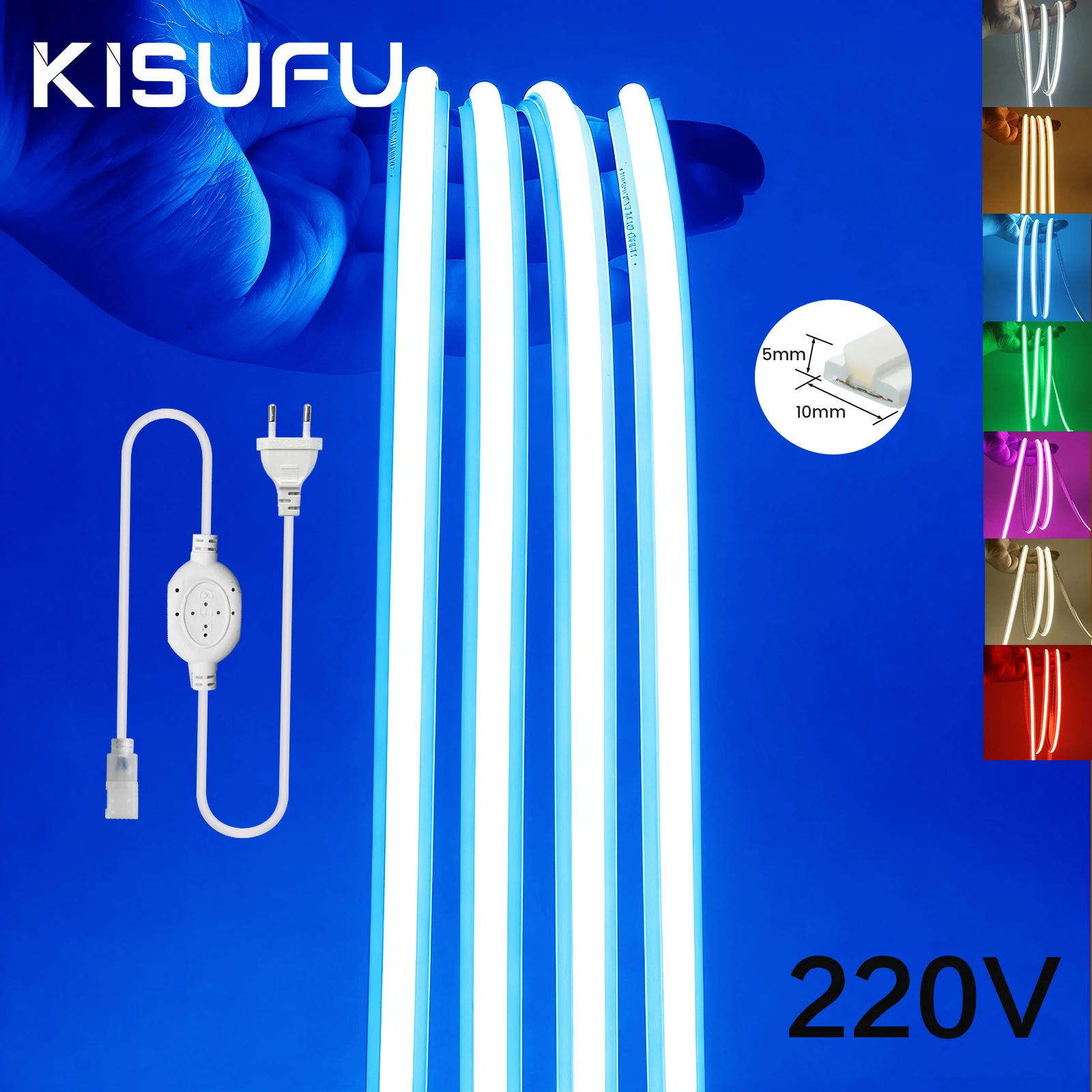 Super Bright 220V COB LED Neon Strip Waterproof 35M 25M 20M 15M 10M 5M 3M 1M Flexible Ribbon Adhesive Tape Outdoor Decor 10Color