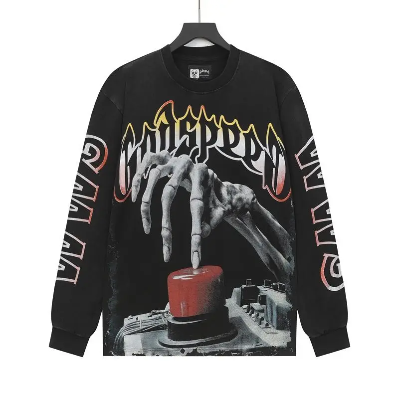 GODSPEED 26AW Skull Explosion Print Vintage Distressed Loose Casual Sports Street Rock Long Sleeve T-Shirt Unisex Top