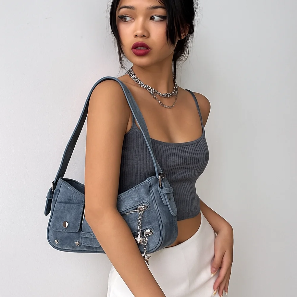 

Fashion Handbag Y2K Underarm Bag Star Armpit Bag Spicy Girl Shoulder Bag Rivet Retro Crossbody Bag Shopping