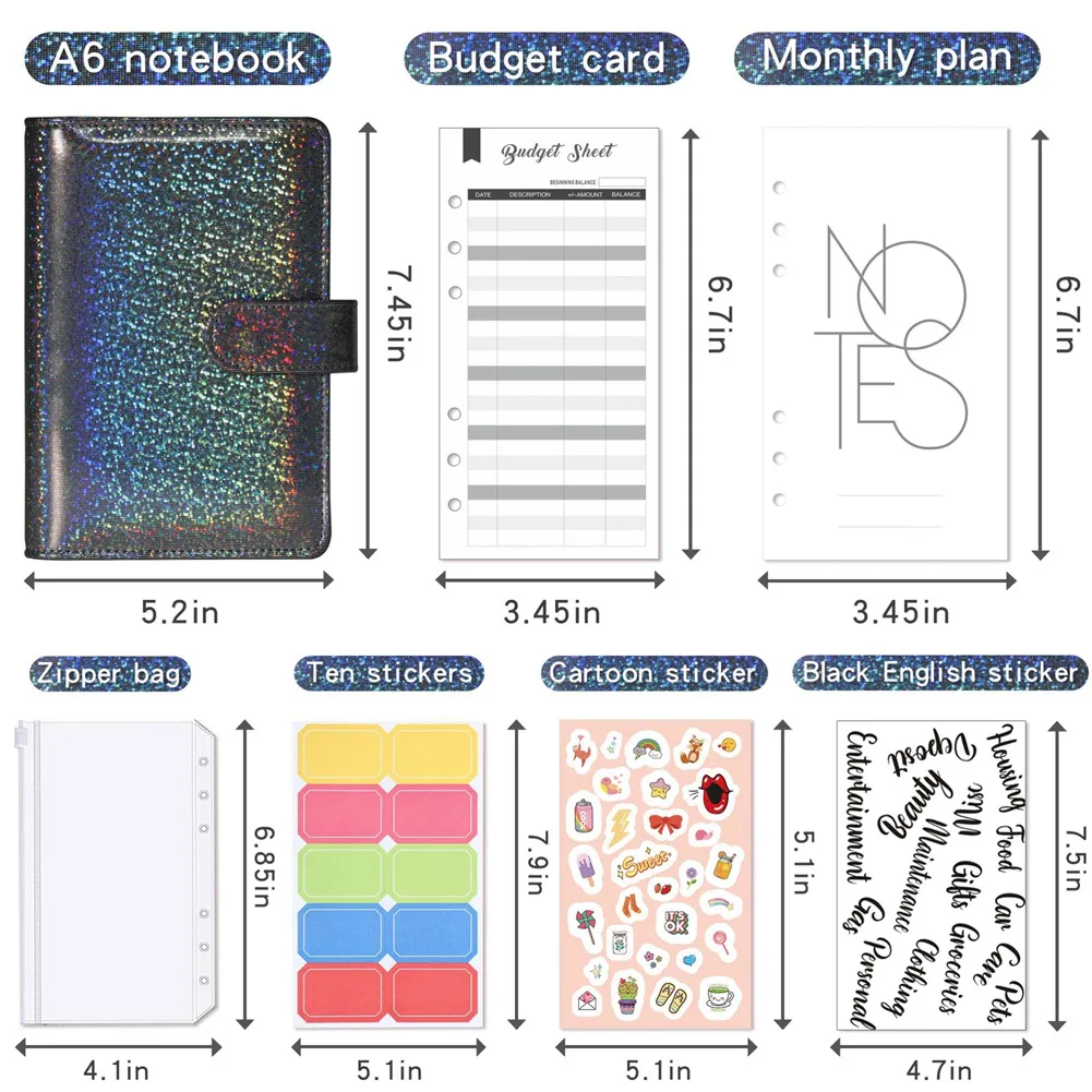 A6 Budget Planner Binder with Zipper Envelopes Cash Envelopes for Budgeting, Money Organizer for A6 Cash Budget Binde D