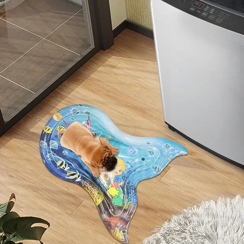 Inflatable Water Play Mat Tummy Mat Interactive Cat Toy Water Pad Early Development Fishtail Design Enhances Hand-Eye