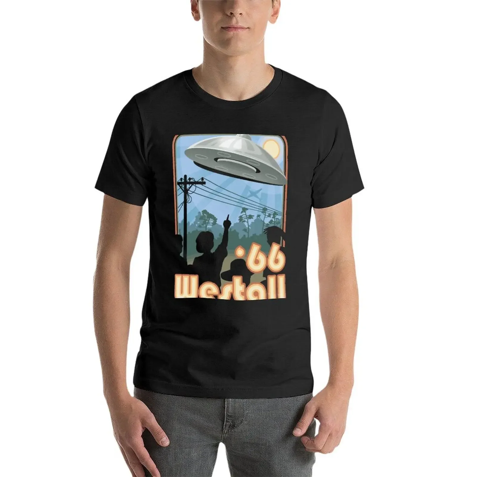 Westall UFO 66 T-Shirt plain korean fashion Short sleeve tee men image 3