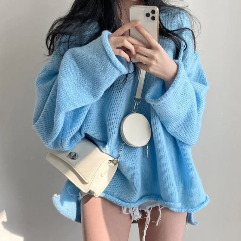 Women Sweater Korean Sweet Fashion Loose V-neck Full Autumn Spring Oversized Sweater Women Lovely All-match