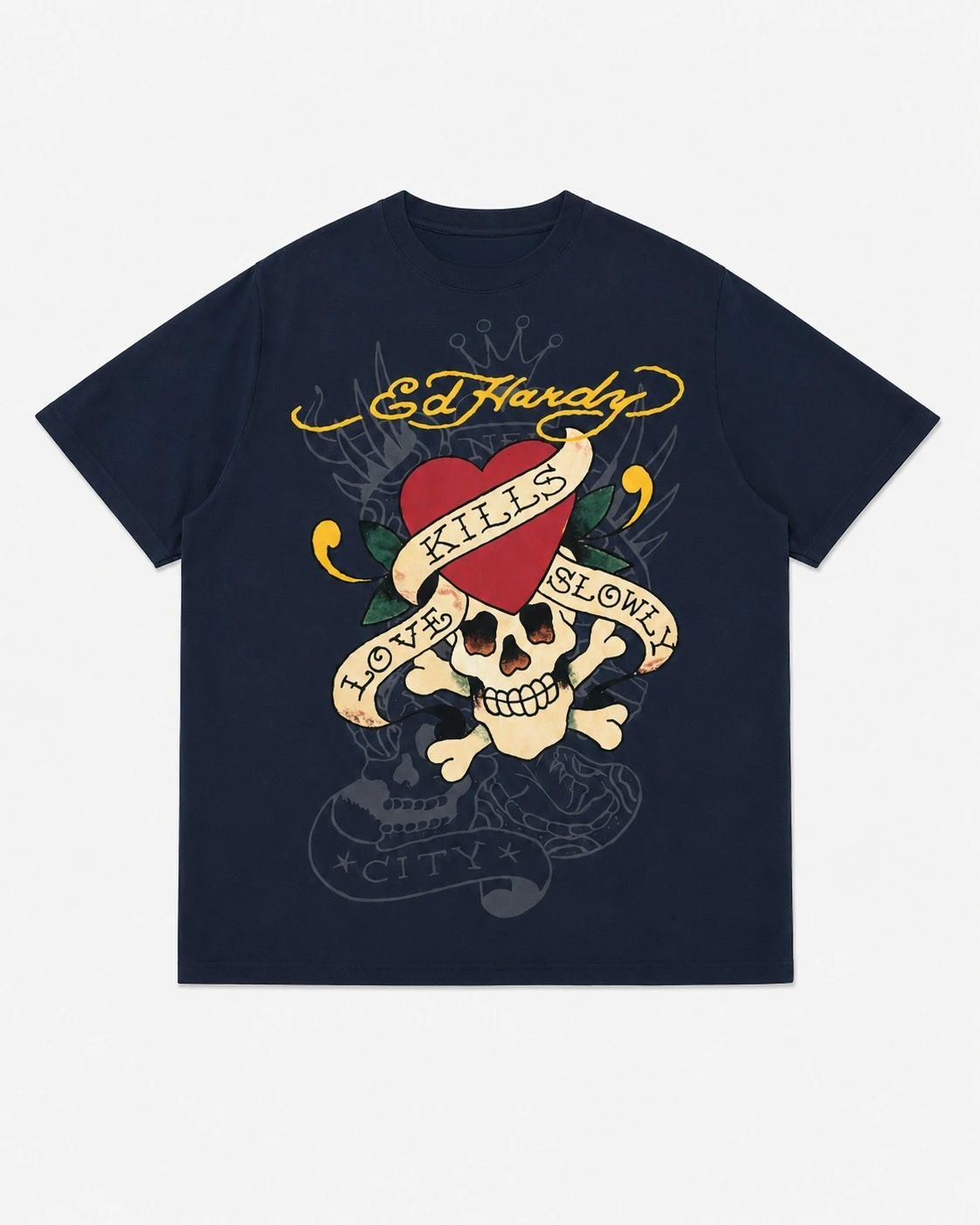 2026 Men Women Oversized Retro Tattoo Graphic T‑shirt Gothic Skull‑Heart Ribbon Art Print Casual Cotton Daily Streetwear Top