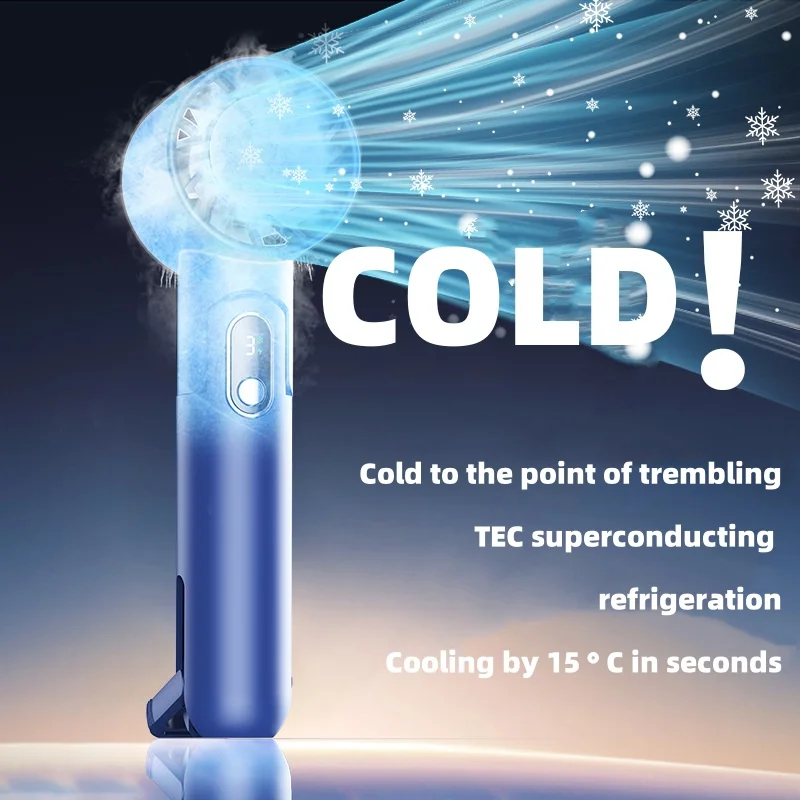 Refrigeration Handheld Fan Portable Power Bank Desktop Can Be Vertically Hung with Usb Folding Small Fan Digital Display image 2