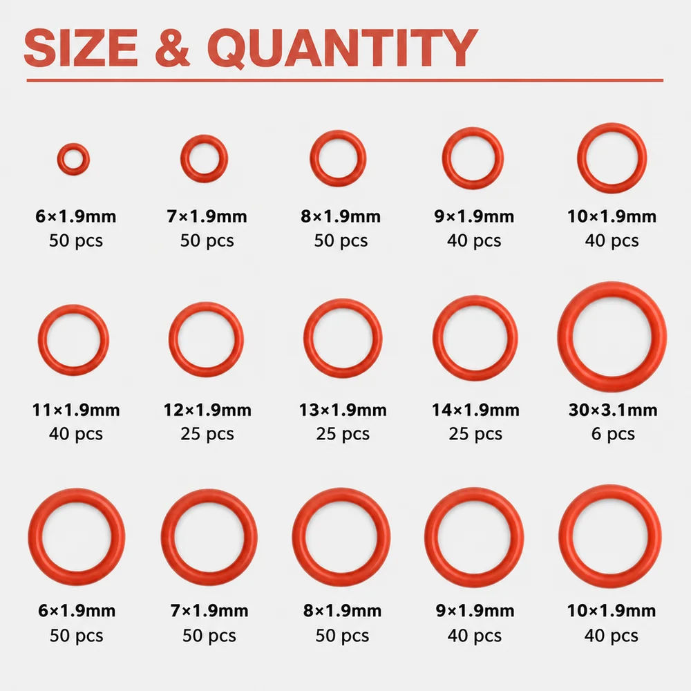 351pcs Silicone O-Ring Kit Molded Oil Resistant Heat Proof Wear Resistant Seals for Auto Shaft Repair