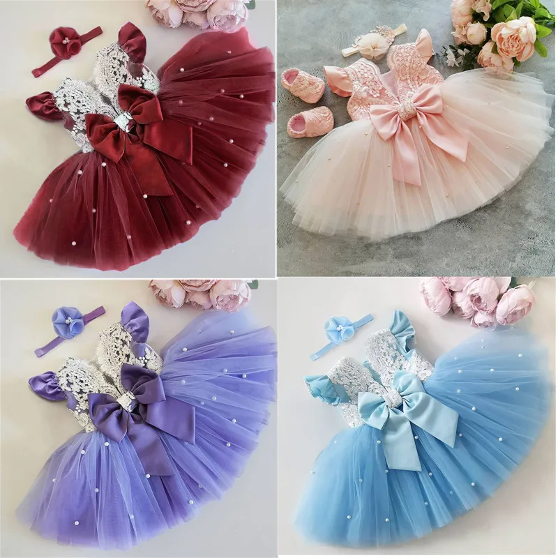 Baby Girl 1st Birthday Christening Dress Newborn Embroidery Lace Backless Flower Girls Dresses for Wedding Party Pageant Dresses