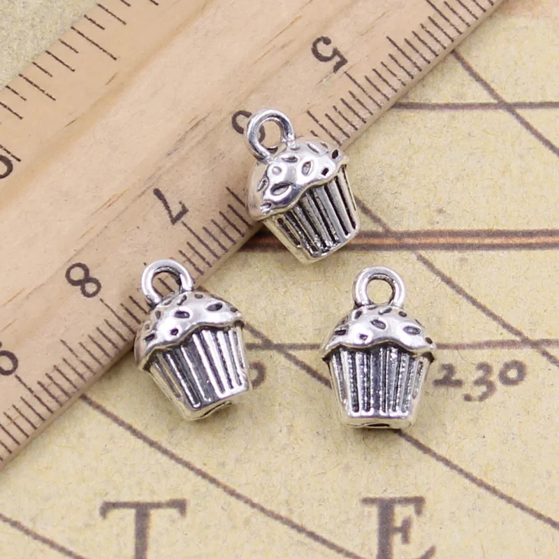 12pcs Charms 3D Cupcake Cake 13x10x8mm Tibetan Bronze Silver Color Pendants Crafts Making Findings Handmade Antique DIY Jewelry