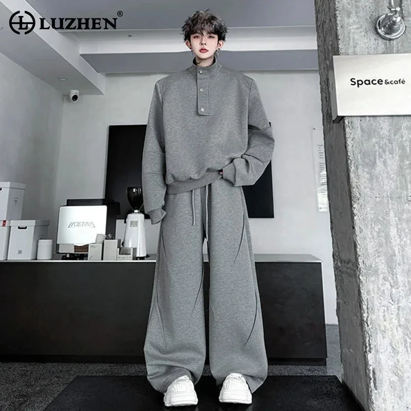 

LUZHEN Autumn Fashion Korean Two-piece Sets Men's 2025 New Original High Quality Stand Neck Sweatshirt Loose Casual Pants JY4300