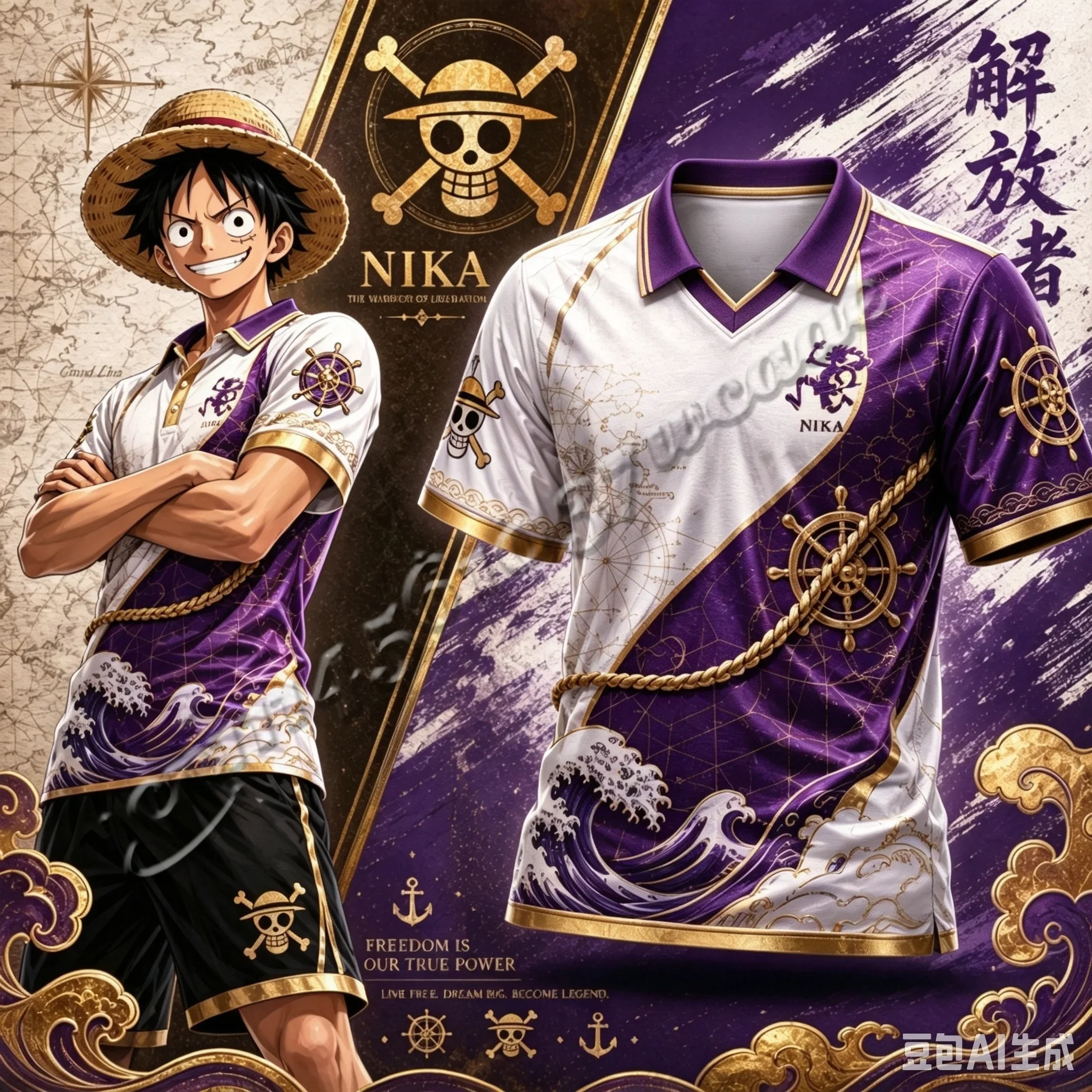 2026/27 Neue One Piece Luffy Serie Fußballtrikot mit Kragen, Modisches Streetwear für Männer, Unisex Anime Sport Familien-Matching T-Shirt – Detail 5