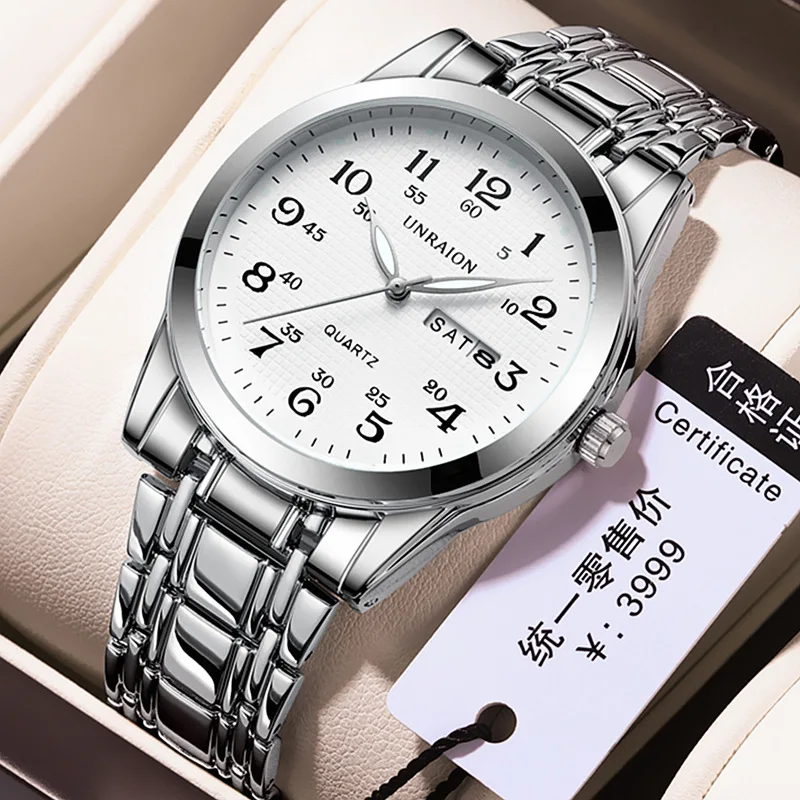 Men's Watch Casual Fashion Big Digital Dial Quartz Watch Double Calendar Night Light Waterproof Male Wristwatch Clock