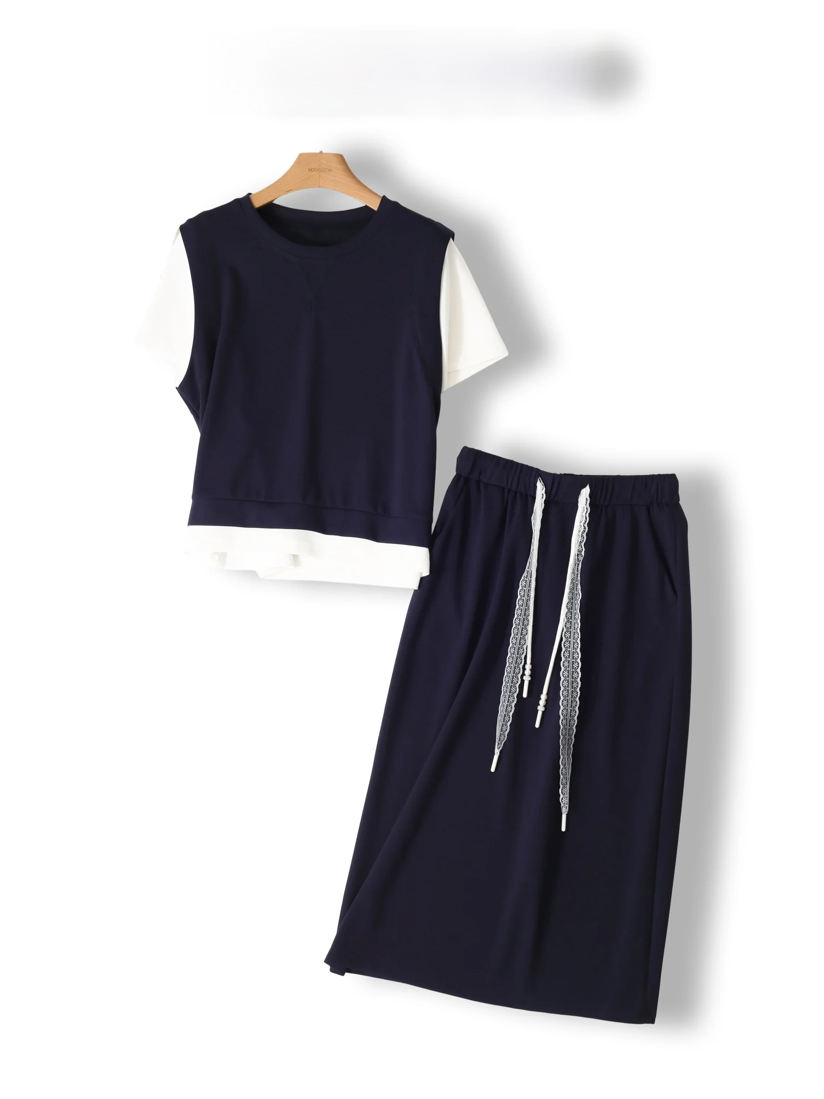 

Fashionable Loose Women's Two-Piece Set with Top And Skirt Concealing Flattering High Waist Design Summer Casual Wear