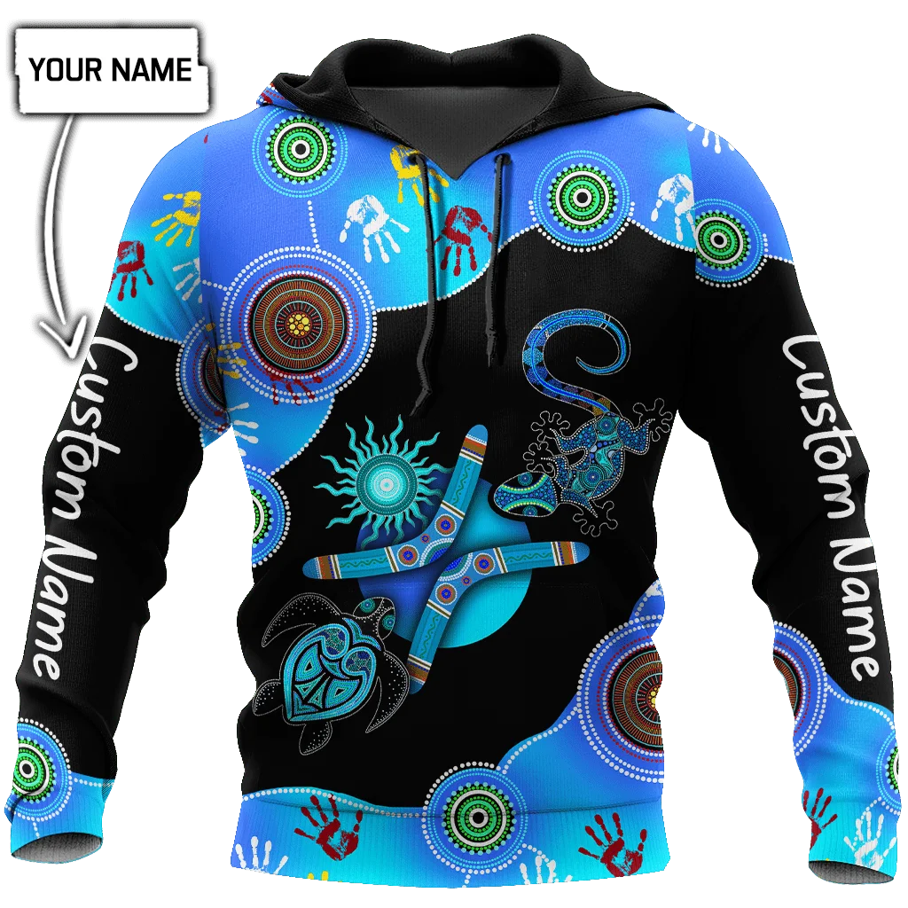 Custom name Aboriginal Blue Turtle Lizard 3D Printed Autumn Men Hoodies Unisex Casual Zip Pullover sudadera hombre ADW08