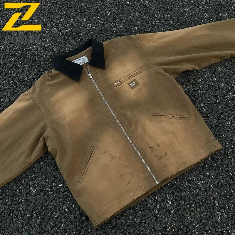 معطف رجالي من قماش الدنيم من COMXZ بتصميم بسيط لرحلة الطريق سترات عمال للسفر وادي عطلة نهاية الأسبوع والتخييم سترات مريحة #3