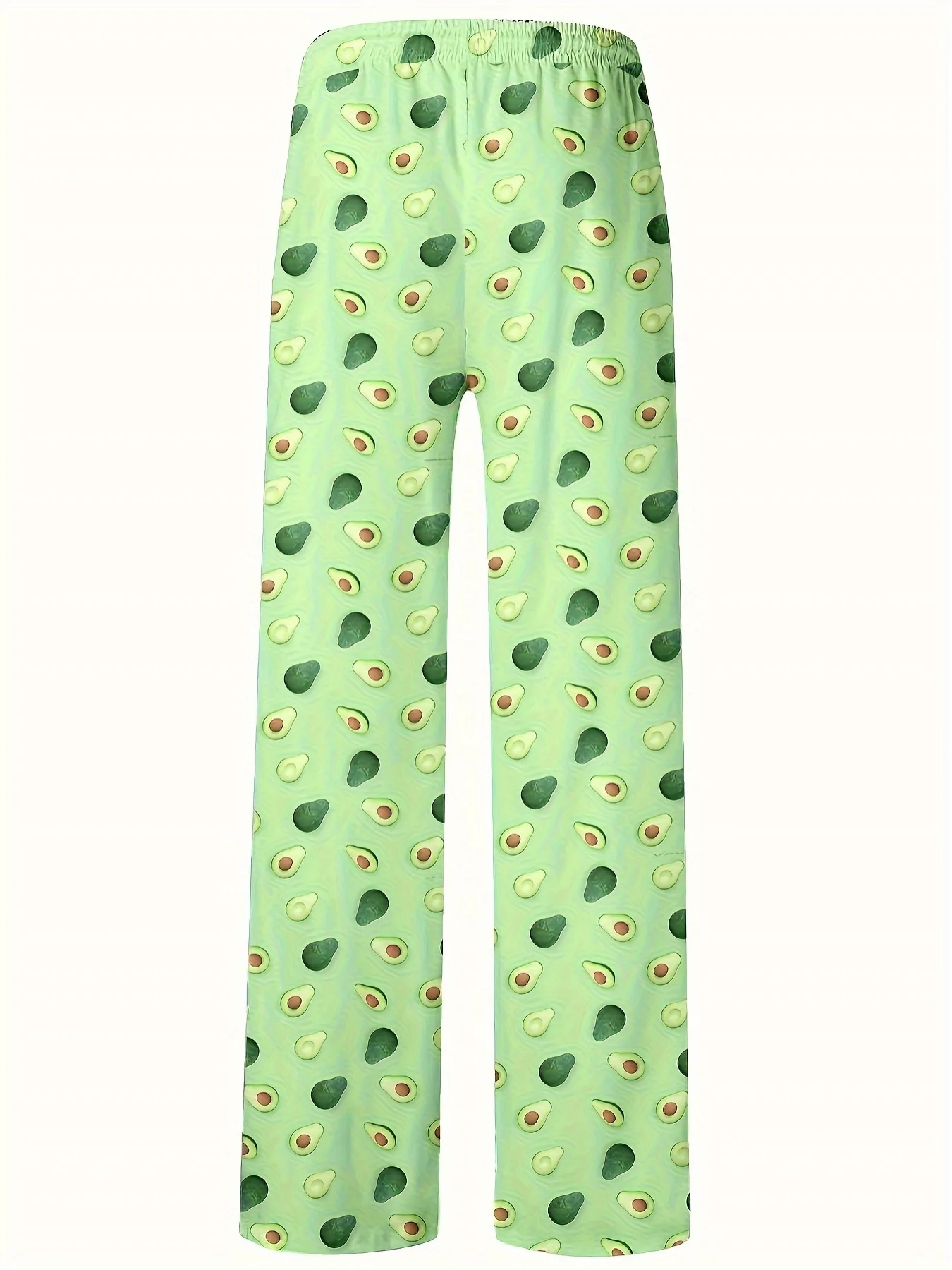 Cute Avocado Print Men Casual Pants Elastic Drawstring Waist Loose Wide Leg Home Beach Holiday Trousers