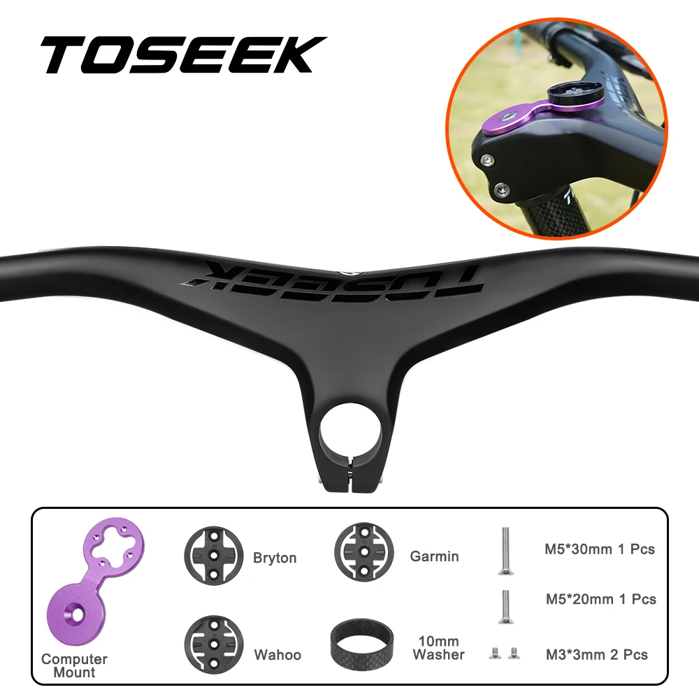 Toseek mtb guidão e haste 28.6mm-17degree carbono integrado guiador para mountain bike 660 ~ 800*70/80/90/100mm peças da bicicleta