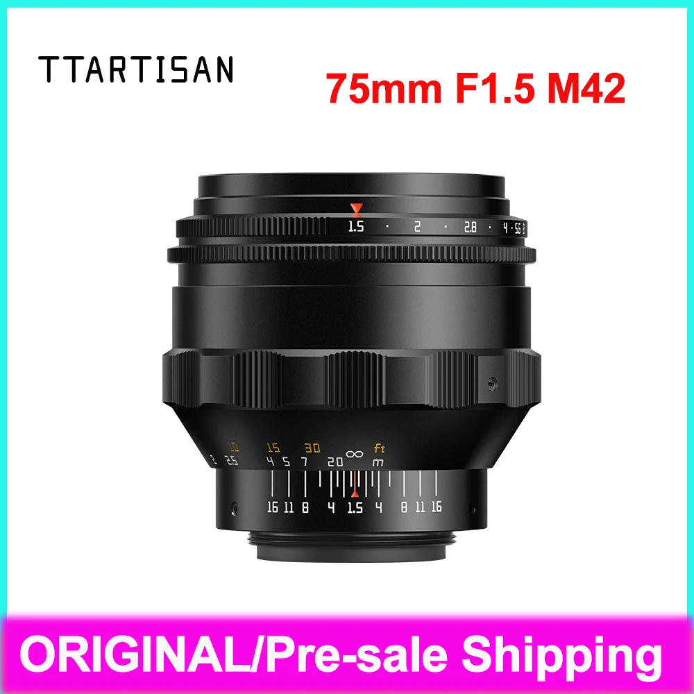 Объектив камеры TTArtisan 75 мм F1,5 для крепления M42 Swirly Bokeh Magic Lens с ручной фокусировкой, полная рамка, большая диафрагма для портрета