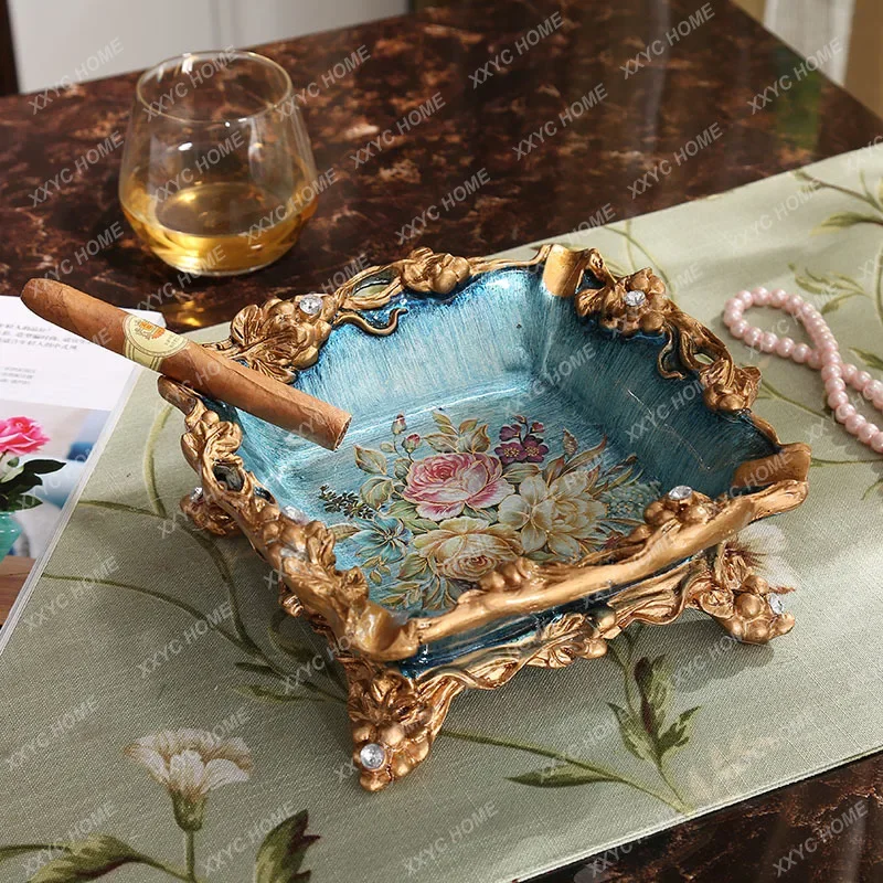 LDecoration Tabletop Ashtray Resin Container Retro Home Office Bar Diamond Ornament Crafts Man Smoking Accessorie