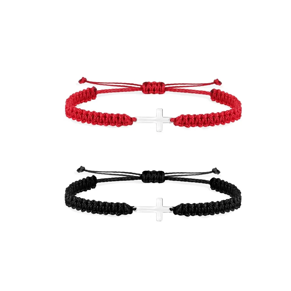String Braided Bracelet Adjustable Rope Cross Bracelet in Black Red Lucky Bangle Wrist Cuff Wristband for Men Women Jewelry Gift