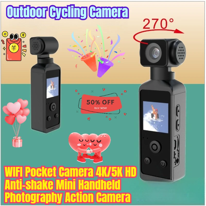 

WIFI Pocket Camera 4K/5K HD Anti-shake Mini Handheld Photography Action Camera Outdoor Cycling Camera